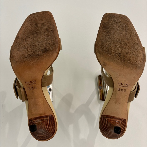 Gucci Sand, Pelle S Cuoio Gaudi Antic Heels/Sandals Size 5.5B - Picture 8 of 11